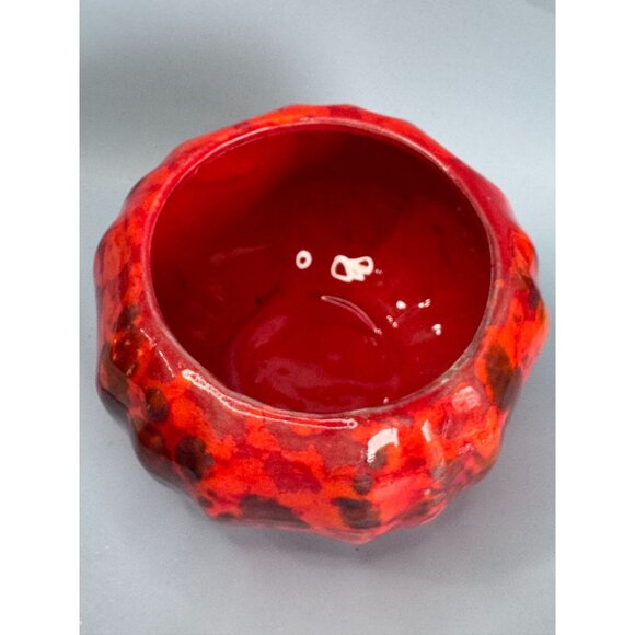 California Pottery Ceramic Bowl Red Orange Glaze Vintage Decorative Handmade - Picture 3 of 5
